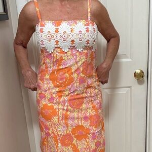 Lilly Pulitzer Embellished Orange Red white lace sun Dress-12
